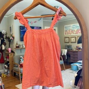 Pink Cotton/Linen Tank with Ruffle straps and adjustable; size small